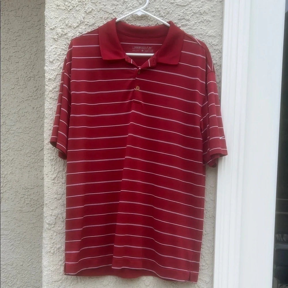 Nike Men's Red/White Striped Dri Fit Golf Polo Short Sleeve Top Size L